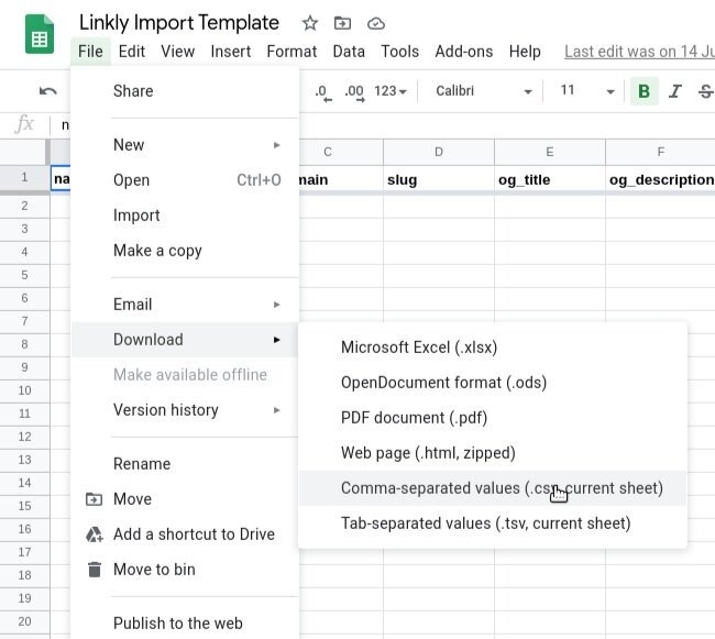 Download as comma-separated values (CSV