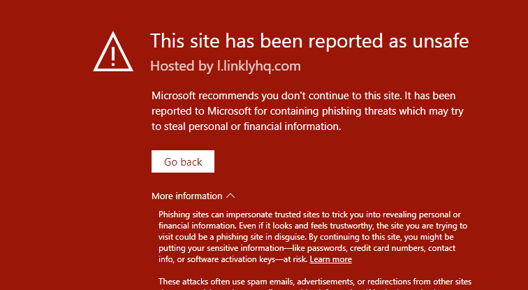 Microsoft Defender Warning Example